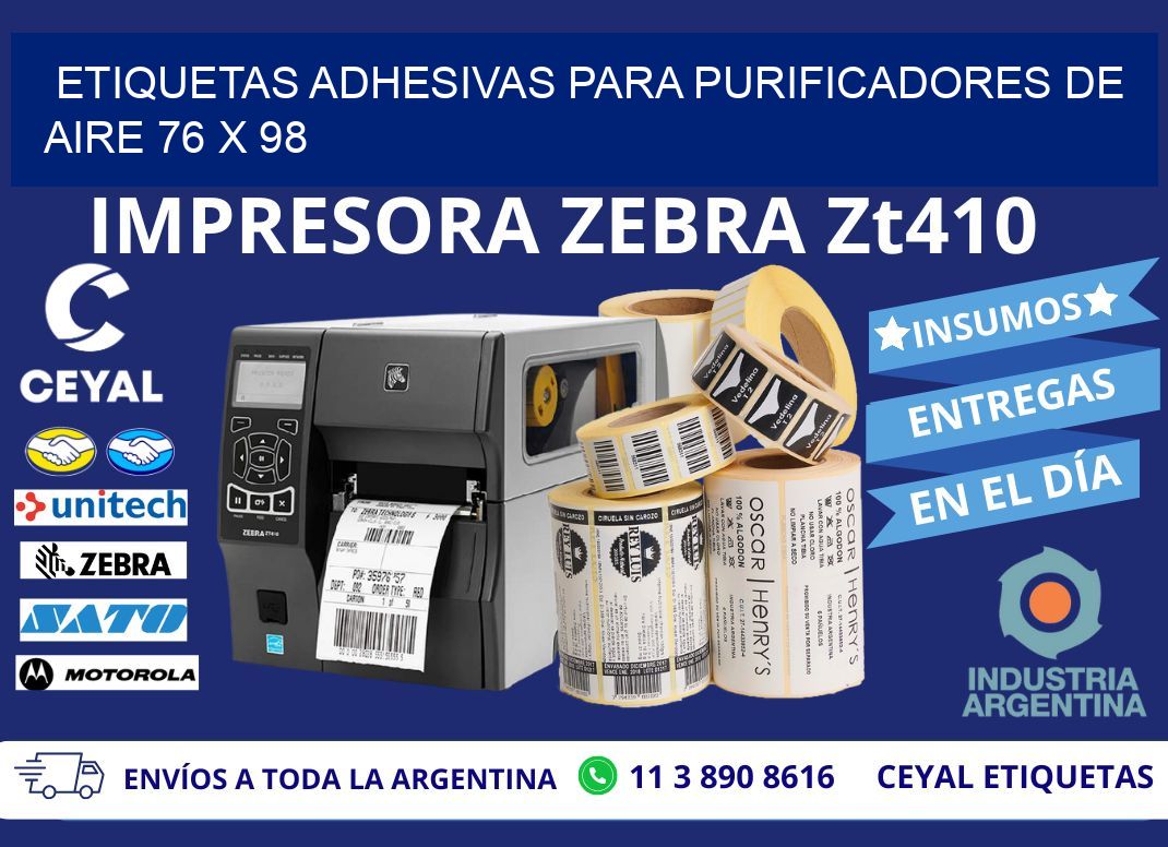 ETIQUETAS ADHESIVAS PARA PURIFICADORES DE AIRE 76 x 98