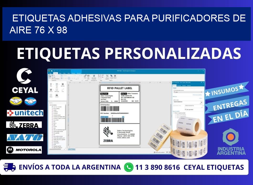 ETIQUETAS ADHESIVAS PARA PURIFICADORES DE AIRE 76 x 98