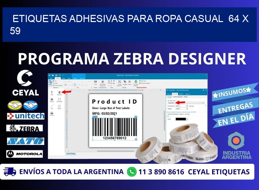 ETIQUETAS ADHESIVAS PARA ROPA CASUAL 64 x 59