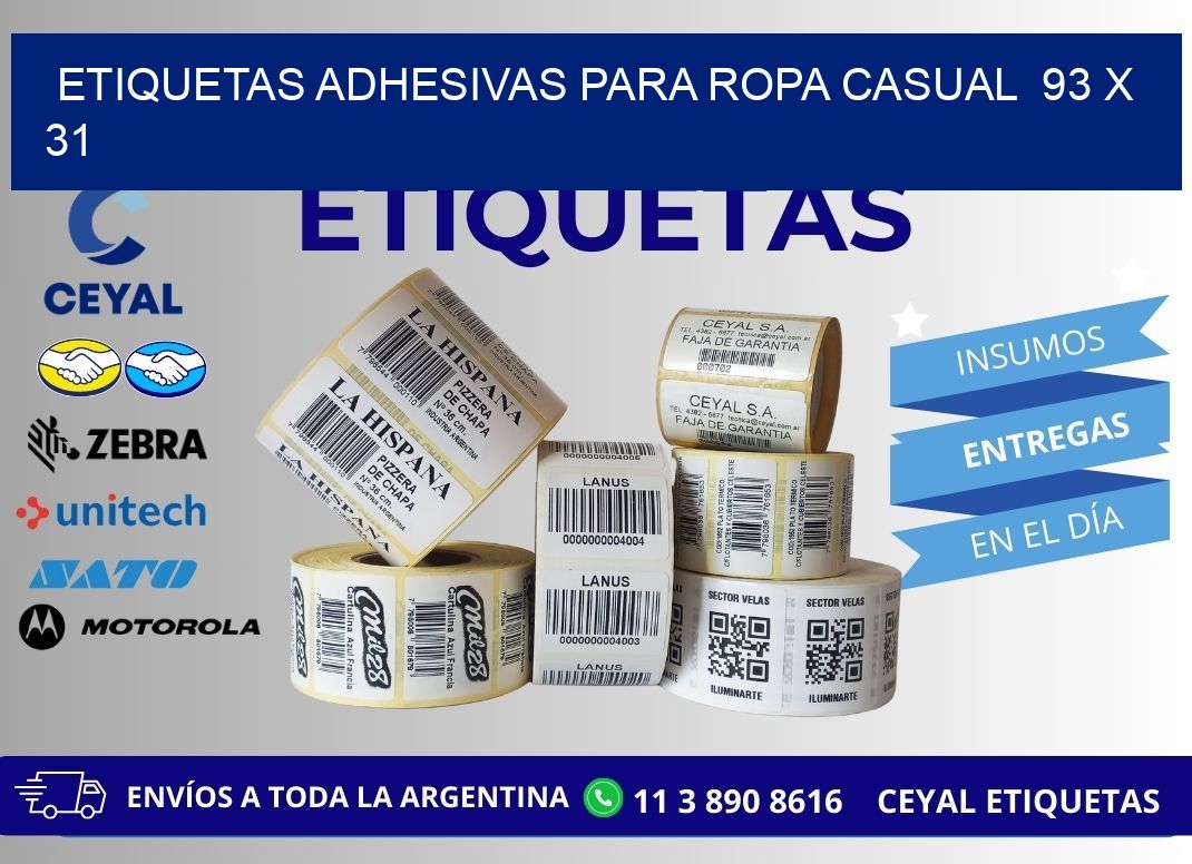 ETIQUETAS ADHESIVAS PARA ROPA CASUAL  93 x 31