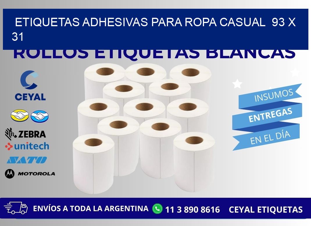 ETIQUETAS ADHESIVAS PARA ROPA CASUAL  93 x 31