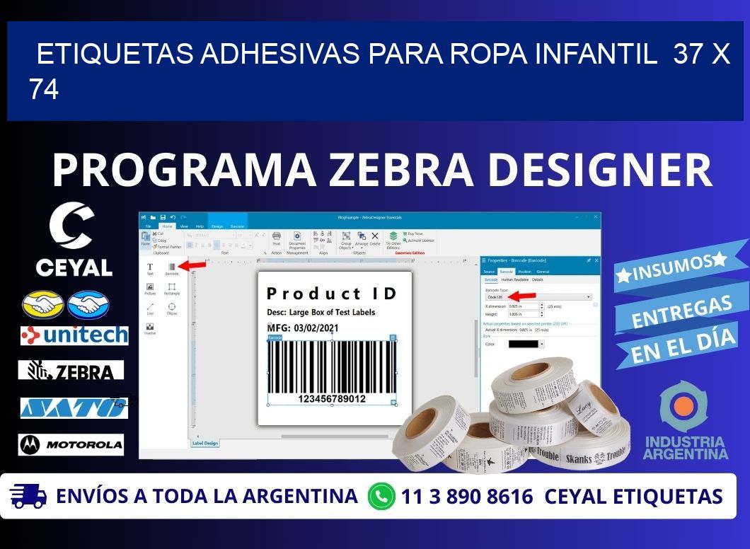 ETIQUETAS ADHESIVAS PARA ROPA INFANTIL  37 x 74