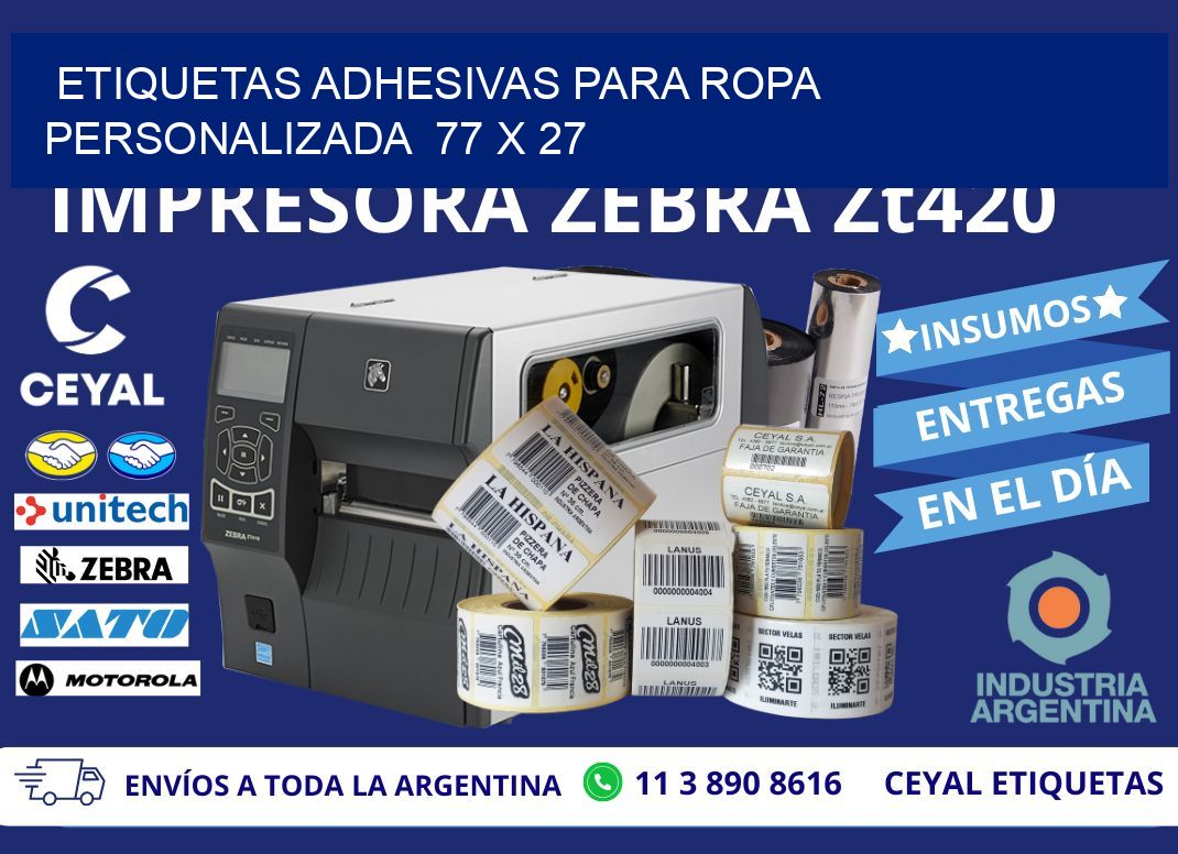 ETIQUETAS ADHESIVAS PARA ROPA PERSONALIZADA  77 x 27