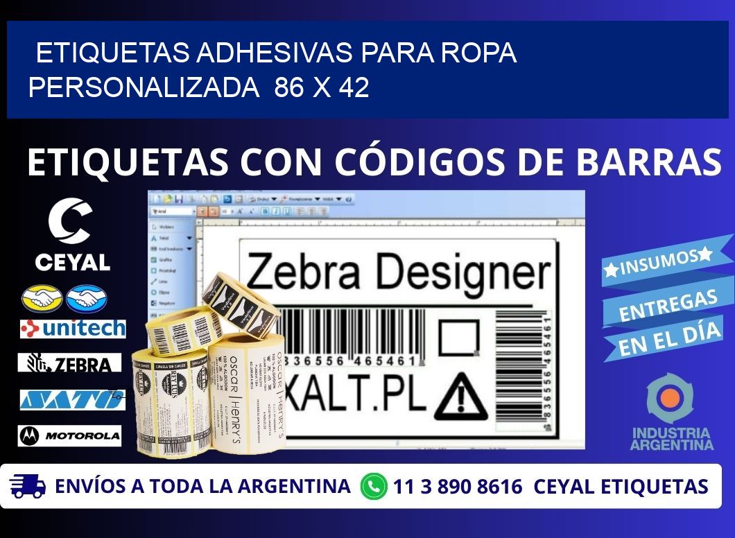 ETIQUETAS ADHESIVAS PARA ROPA PERSONALIZADA  86 x 42