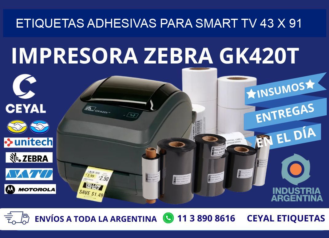ETIQUETAS ADHESIVAS PARA SMART TV 43 x 91