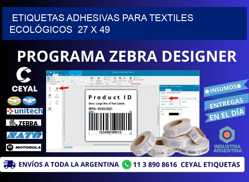 ETIQUETAS ADHESIVAS PARA TEXTILES ECOLÓGICOS 27 x 49