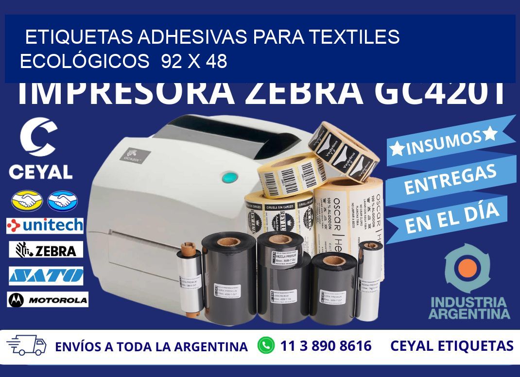 ETIQUETAS ADHESIVAS PARA TEXTILES ECOLÓGICOS  92 x 48