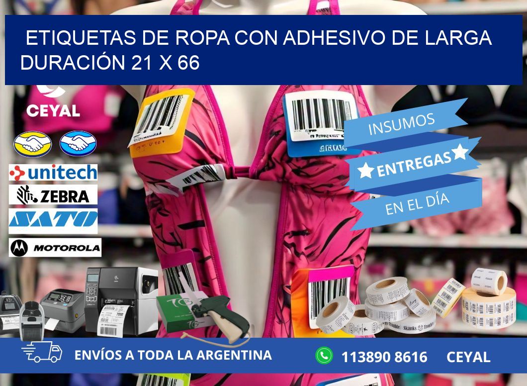 ETIQUETAS DE ROPA CON ADHESIVO DE LARGA DURACIÓN 21 x 66