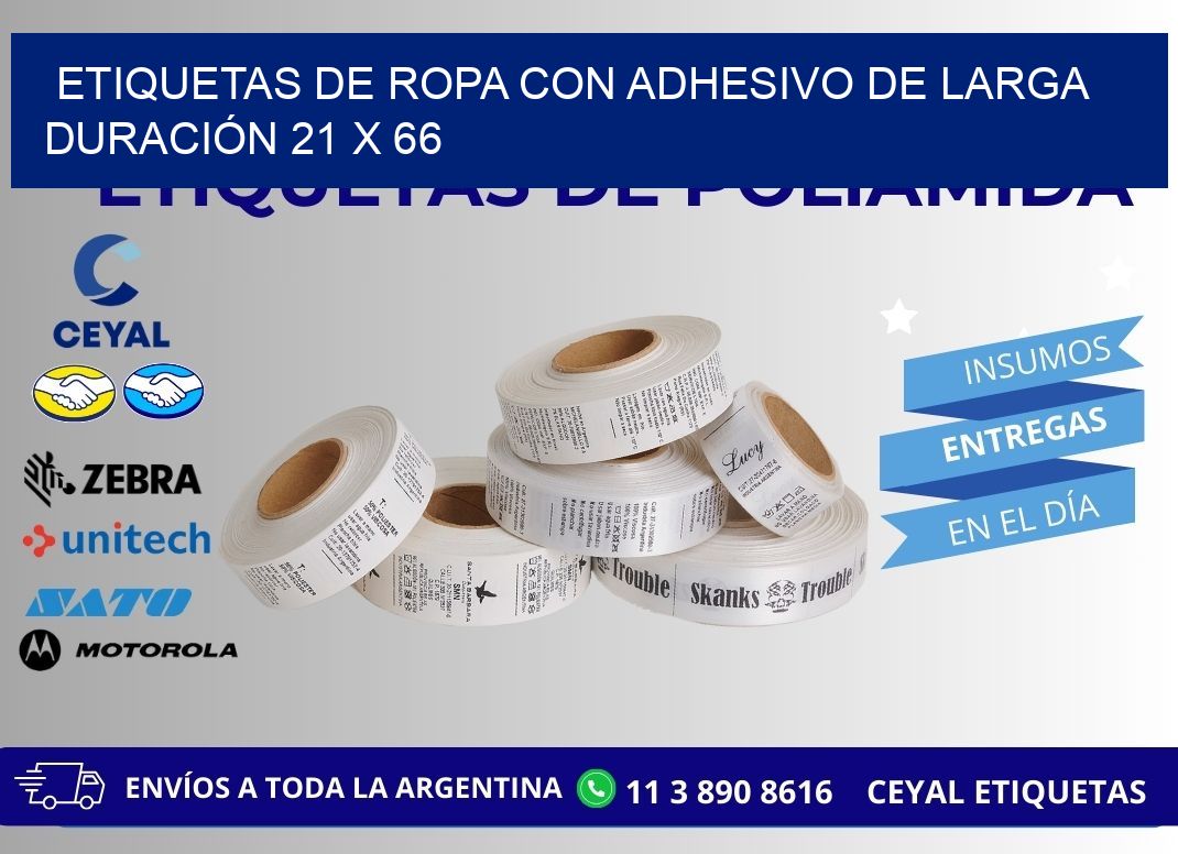 ETIQUETAS DE ROPA CON ADHESIVO DE LARGA DURACIÓN 21 x 66