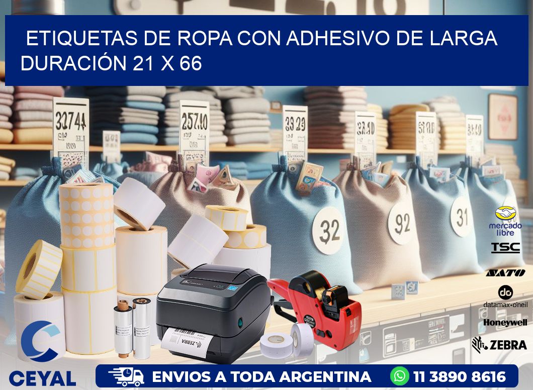 ETIQUETAS DE ROPA CON ADHESIVO DE LARGA DURACIÓN 21 x 66