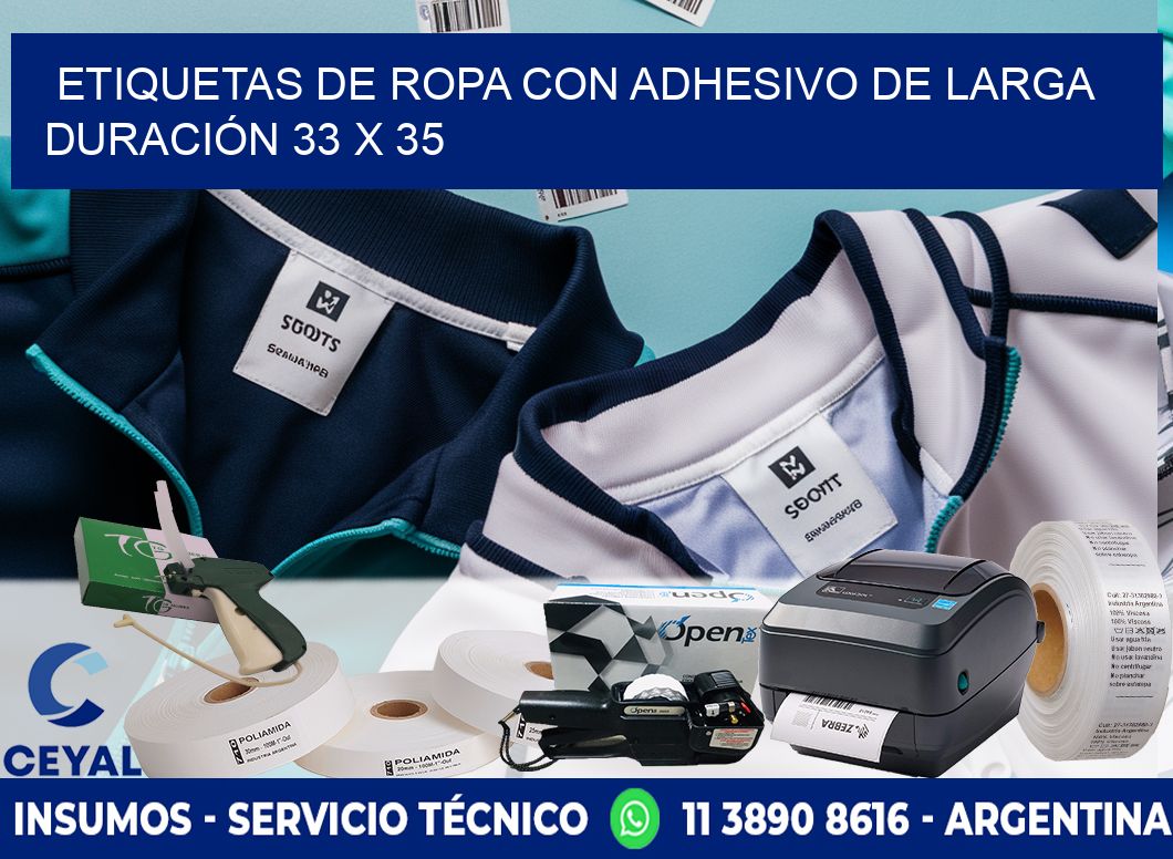 ETIQUETAS DE ROPA CON ADHESIVO DE LARGA DURACIÓN 33 x 35