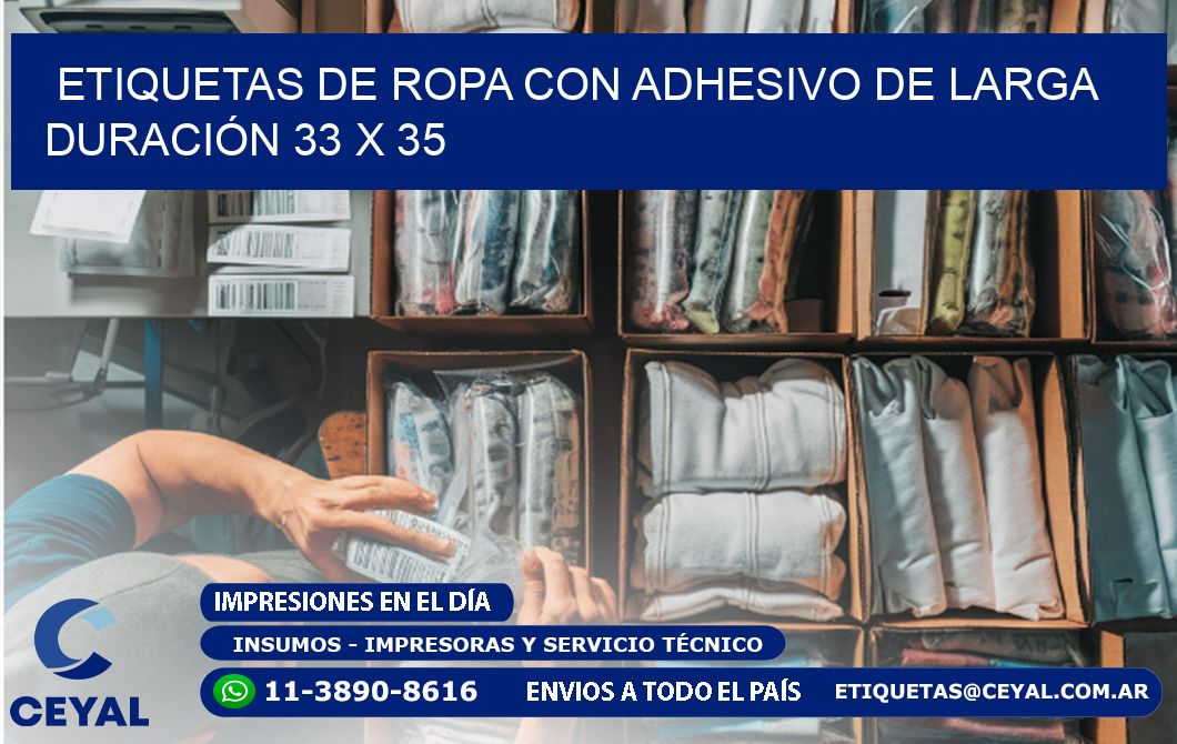 ETIQUETAS DE ROPA CON ADHESIVO DE LARGA DURACIÓN 33 x 35
