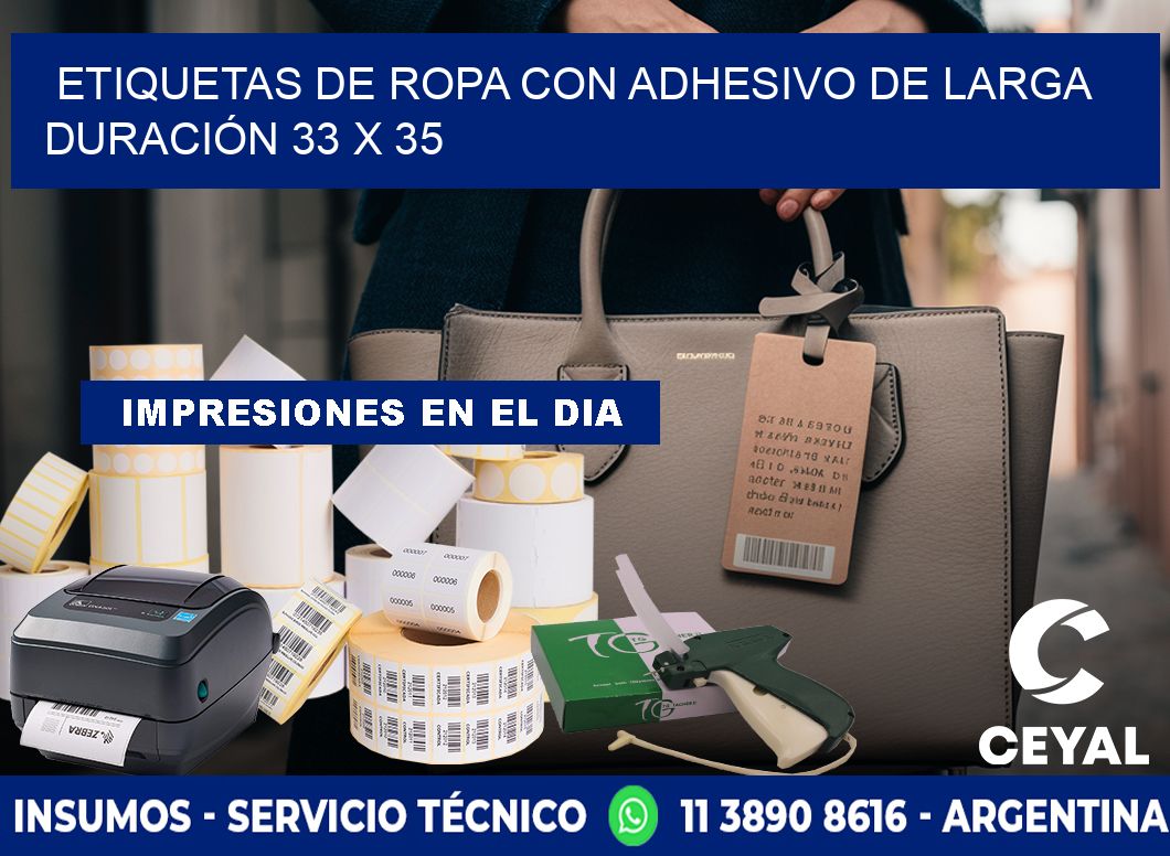 ETIQUETAS DE ROPA CON ADHESIVO DE LARGA DURACIÓN 33 x 35