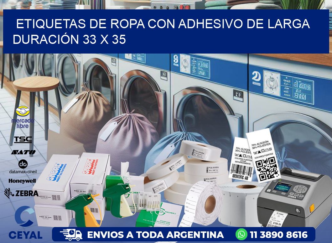 ETIQUETAS DE ROPA CON ADHESIVO DE LARGA DURACIÓN 33 x 35