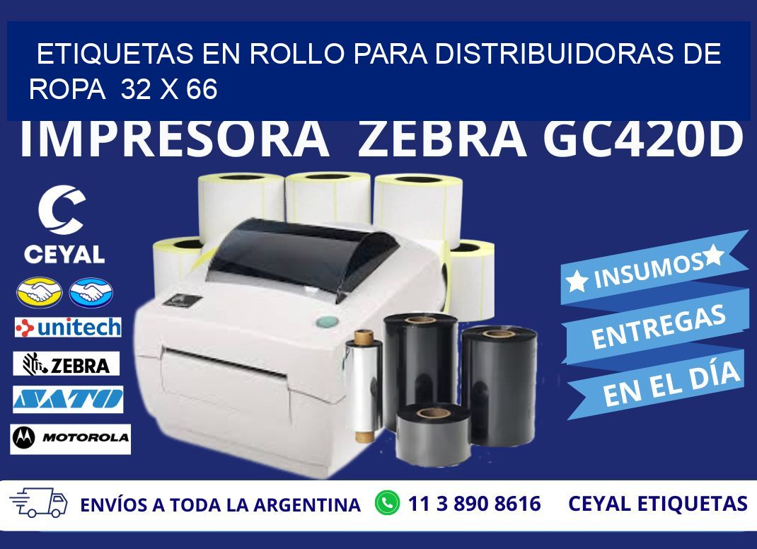 ETIQUETAS EN ROLLO PARA DISTRIBUIDORAS DE ROPA  32 x 66