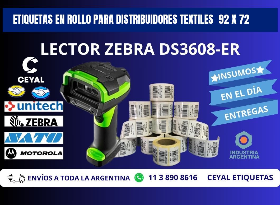 ETIQUETAS EN ROLLO PARA DISTRIBUIDORES TEXTILES 92 x 72