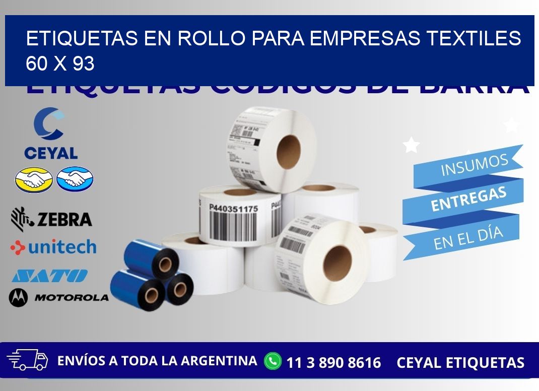 ETIQUETAS EN ROLLO PARA EMPRESAS TEXTILES  60 x 93
