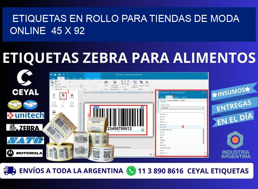 ETIQUETAS EN ROLLO PARA TIENDAS DE MODA ONLINE 45 x 92