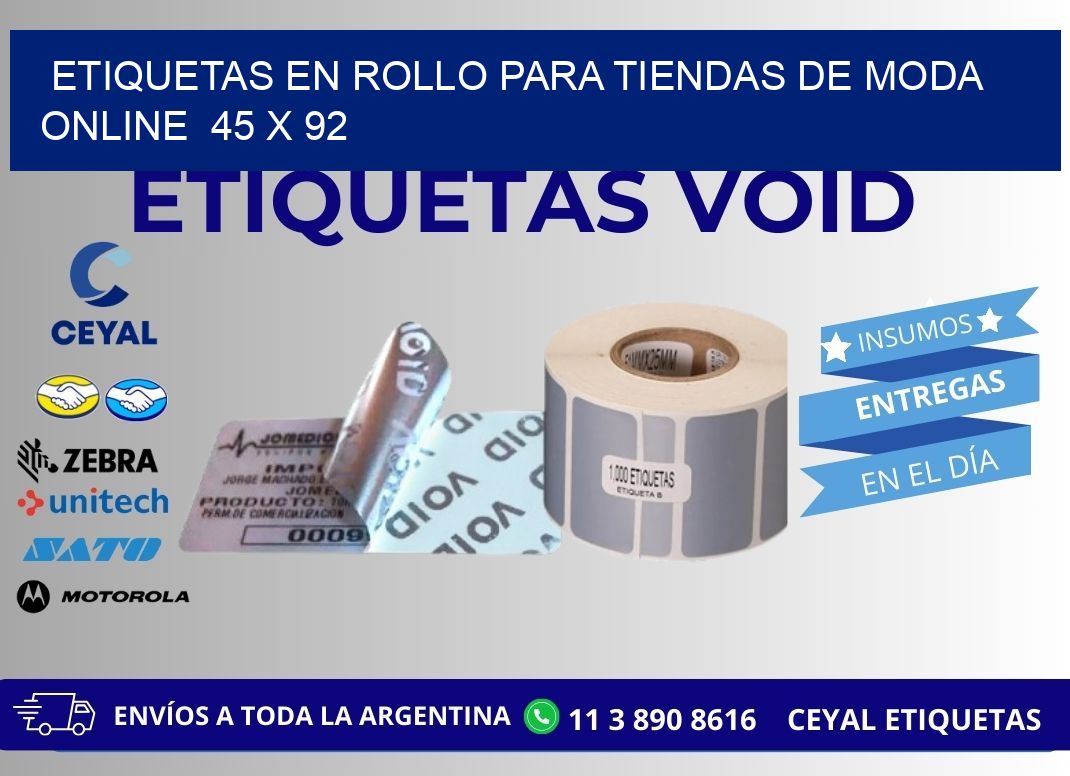 ETIQUETAS EN ROLLO PARA TIENDAS DE MODA ONLINE  45 x 92