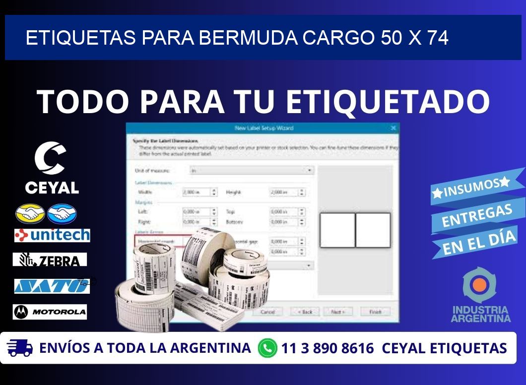 ETIQUETAS PARA BERMUDA CARGO 50 x 74