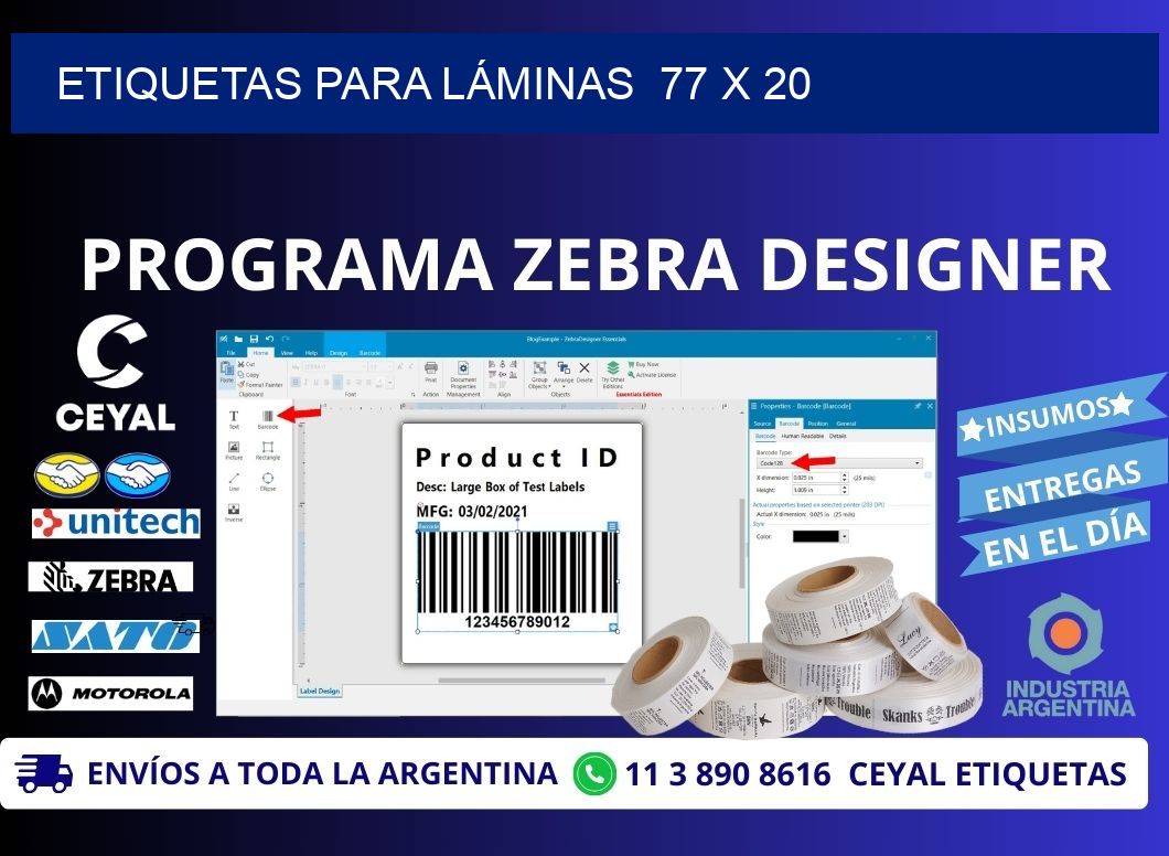 ETIQUETAS PARA LÁMINAS  77 x 20