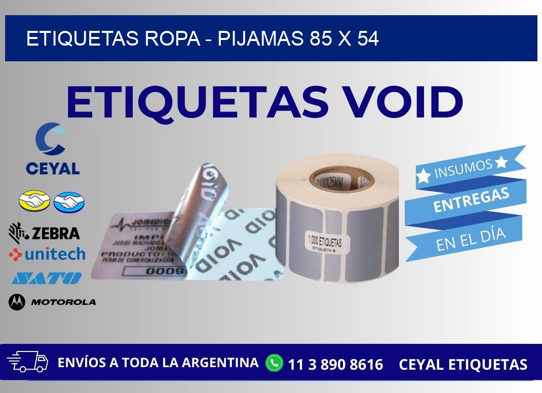 ETIQUETAS ROPA - PIJAMAS 85 x 54