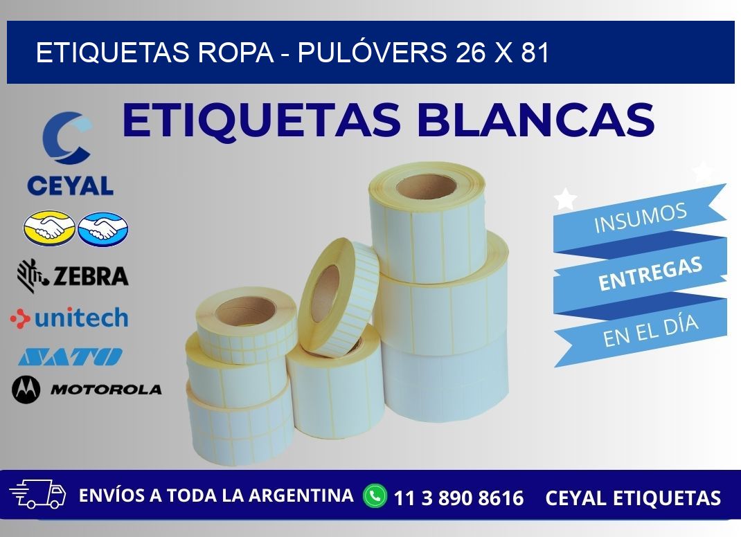 ETIQUETAS ROPA - PULÓVERS 26 x 81