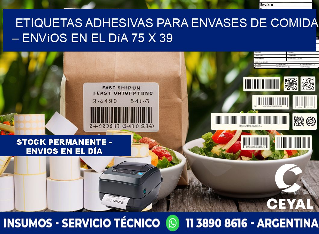 Etiquetas adhesivas para envases de comida – Envíos en el día 75 x 39