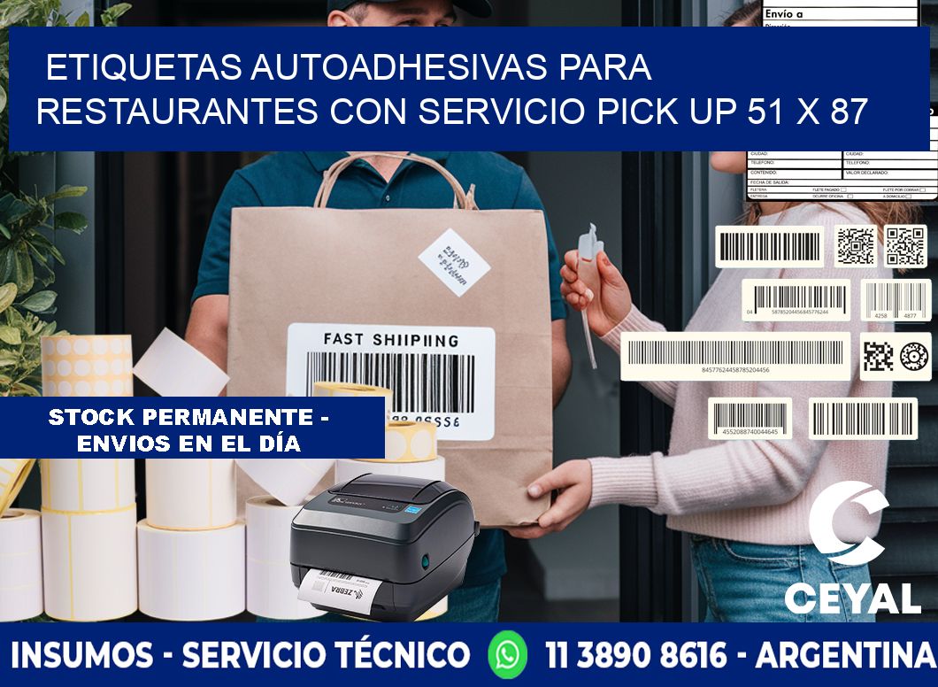 Etiquetas autoadhesivas para restaurantes con servicio pick up 51 x 87