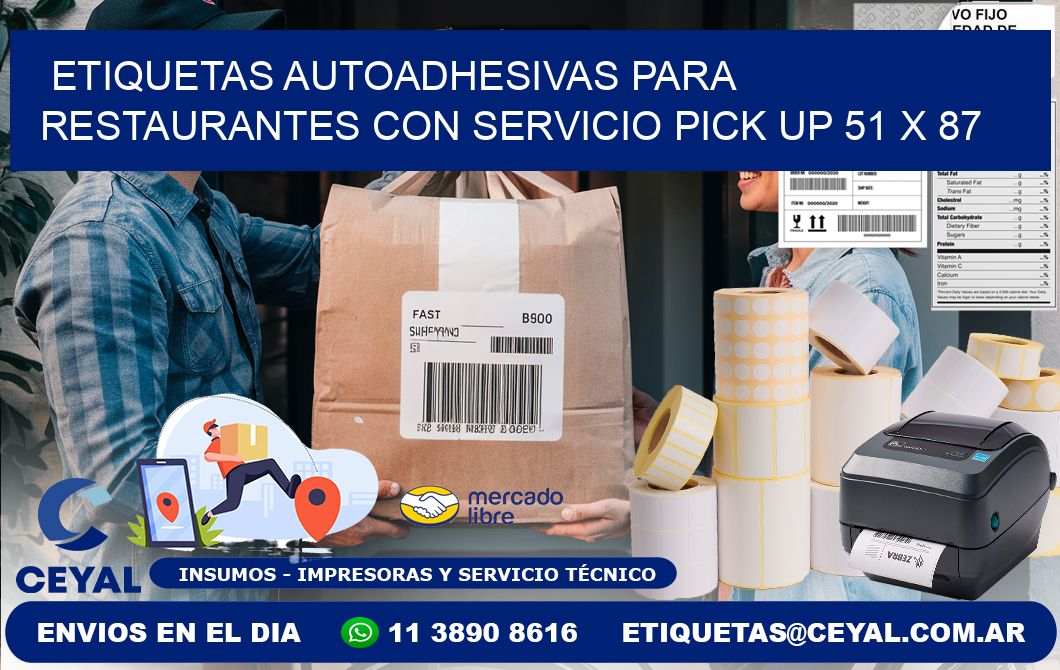 Etiquetas autoadhesivas para restaurantes con servicio pick up 51 x 87