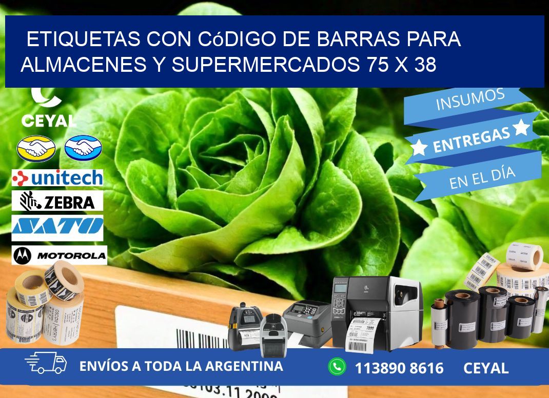 Etiquetas con código de barras para almacenes y supermercados 75 x 38