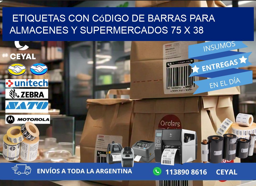 Etiquetas con código de barras para almacenes y supermercados 75 x 38