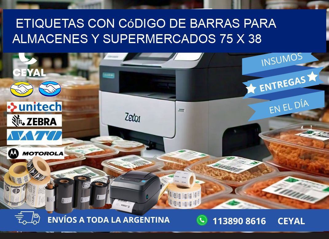 Etiquetas con código de barras para almacenes y supermercados 75 x 38