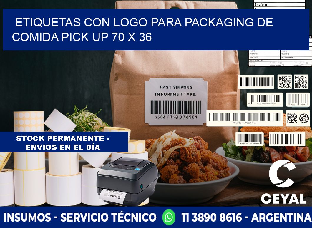 Etiquetas con logo para packaging de comida pick up 70 x 36