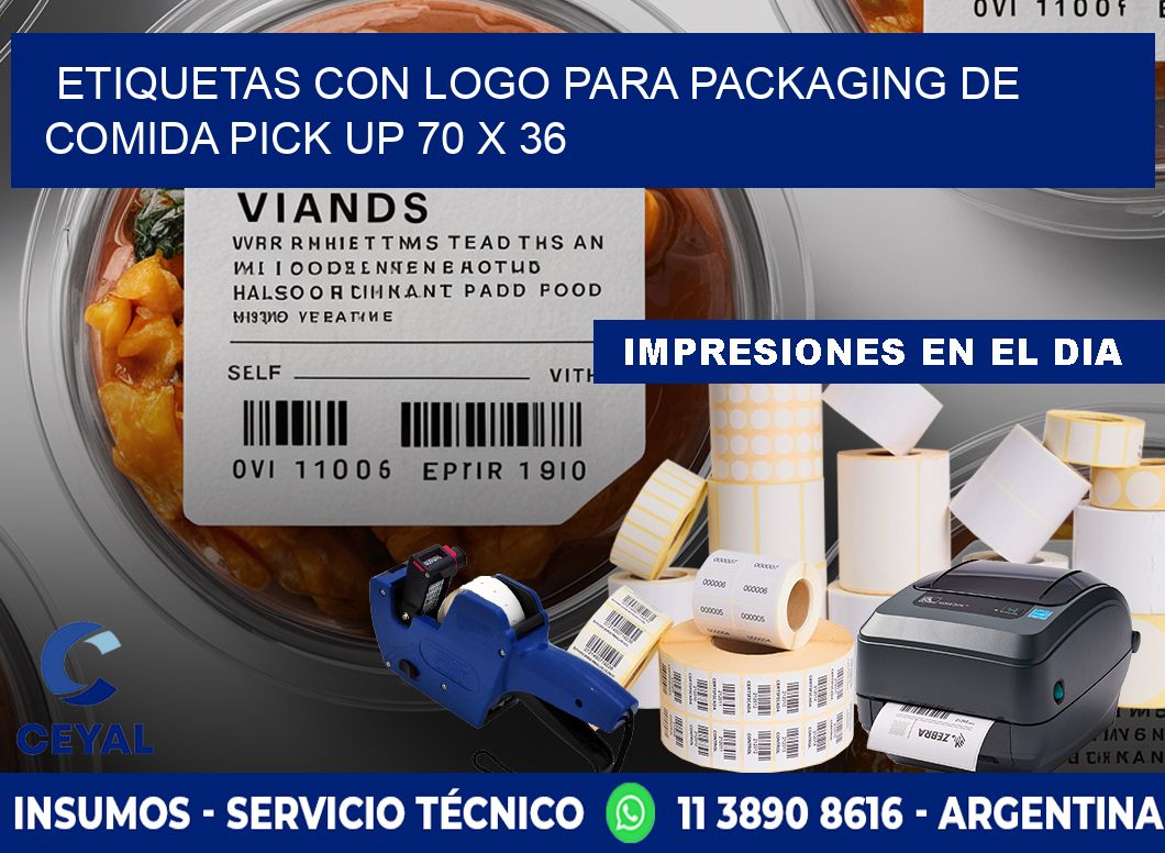 Etiquetas con logo para packaging de comida pick up 70 x 36