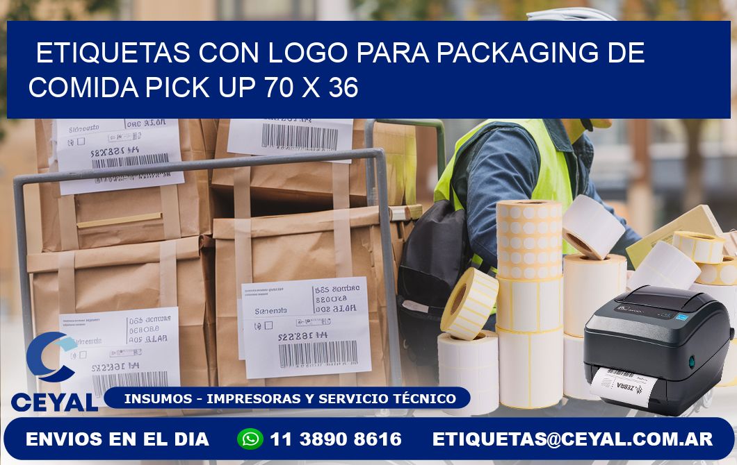 Etiquetas con logo para packaging de comida pick up 70 x 36