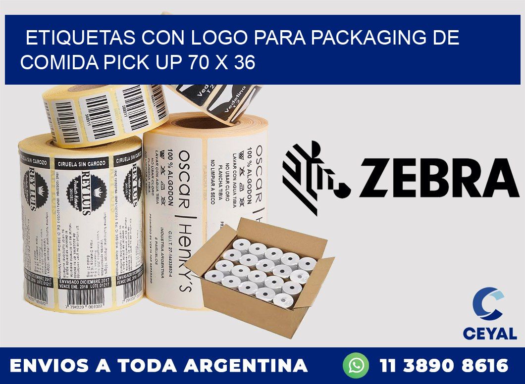 Etiquetas con logo para packaging de comida pick up 70 x 36