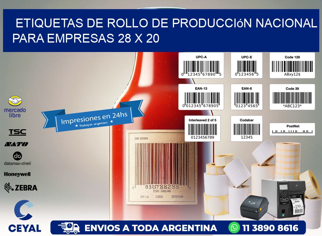 Etiquetas de Rollo de Producción Nacional para Empresas 28 x 20