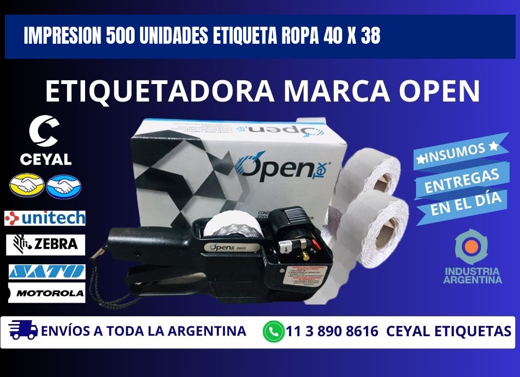 IMPRESION 500 UNIDADES ETIQUETA ROPA 40 x 38