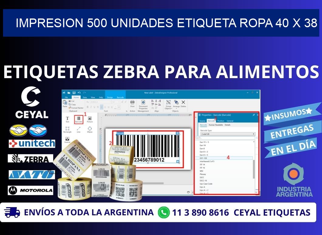 IMPRESION 500 UNIDADES ETIQUETA ROPA 40 x 38