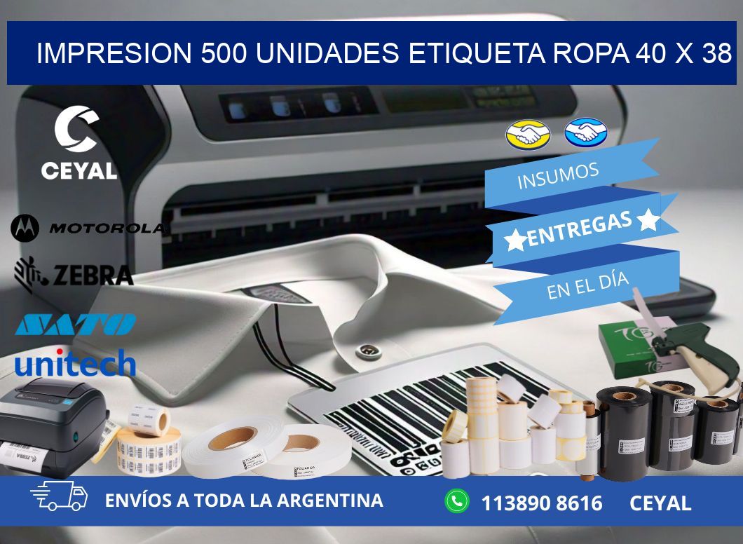 IMPRESION 500 UNIDADES ETIQUETA ROPA 40 x 38