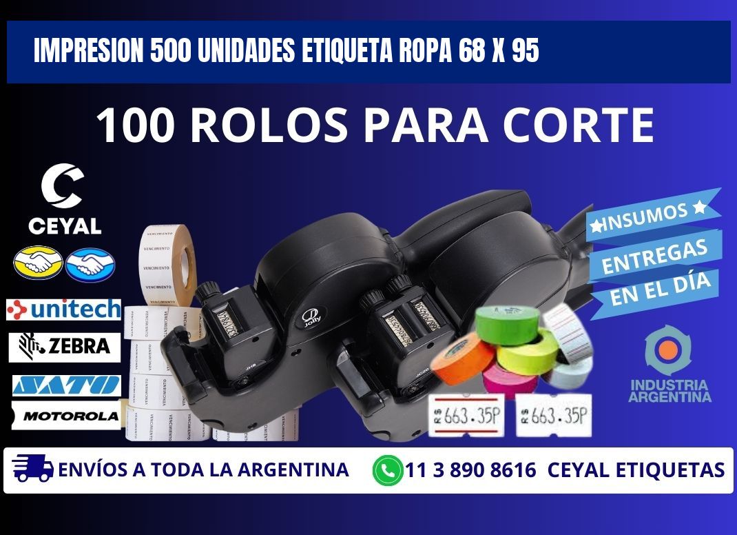 IMPRESION 500 UNIDADES ETIQUETA ROPA 68 x 95