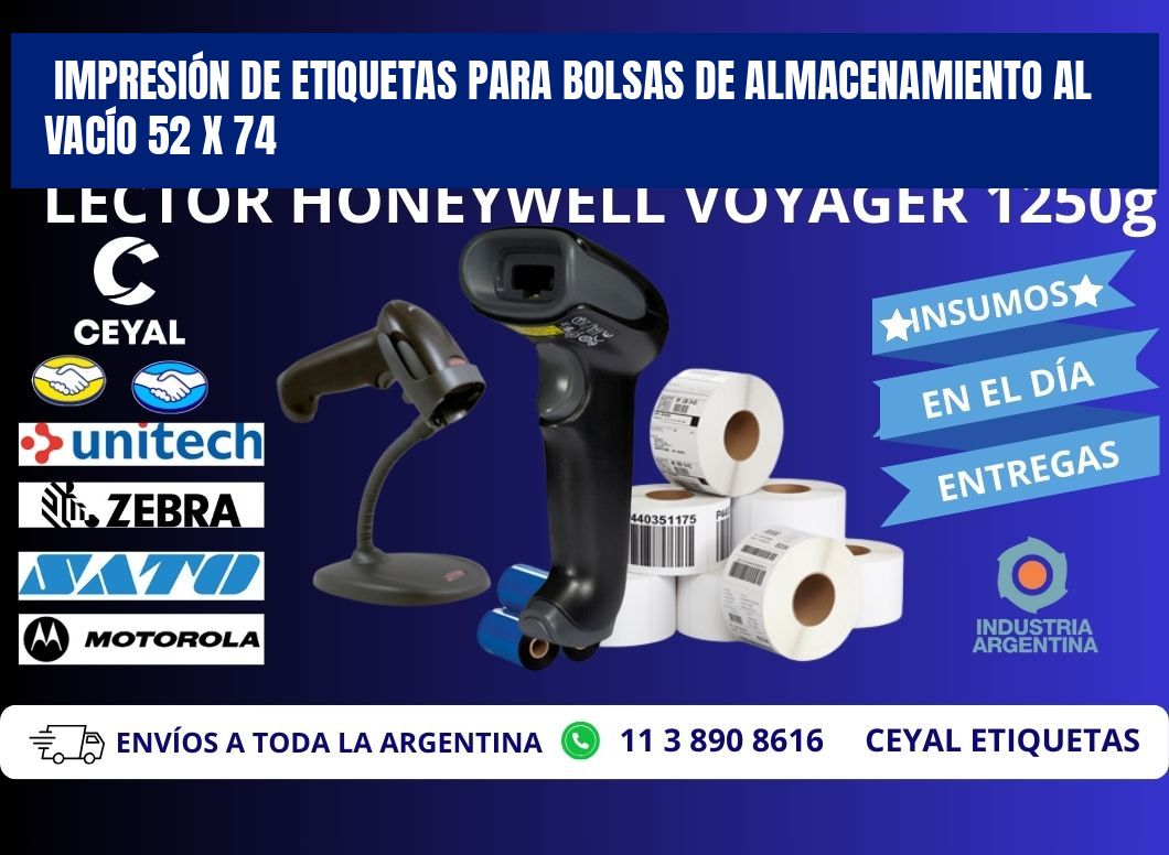 IMPRESIÓN DE ETIQUETAS PARA BOLSAS DE ALMACENAMIENTO AL VACÍO 52 x 74