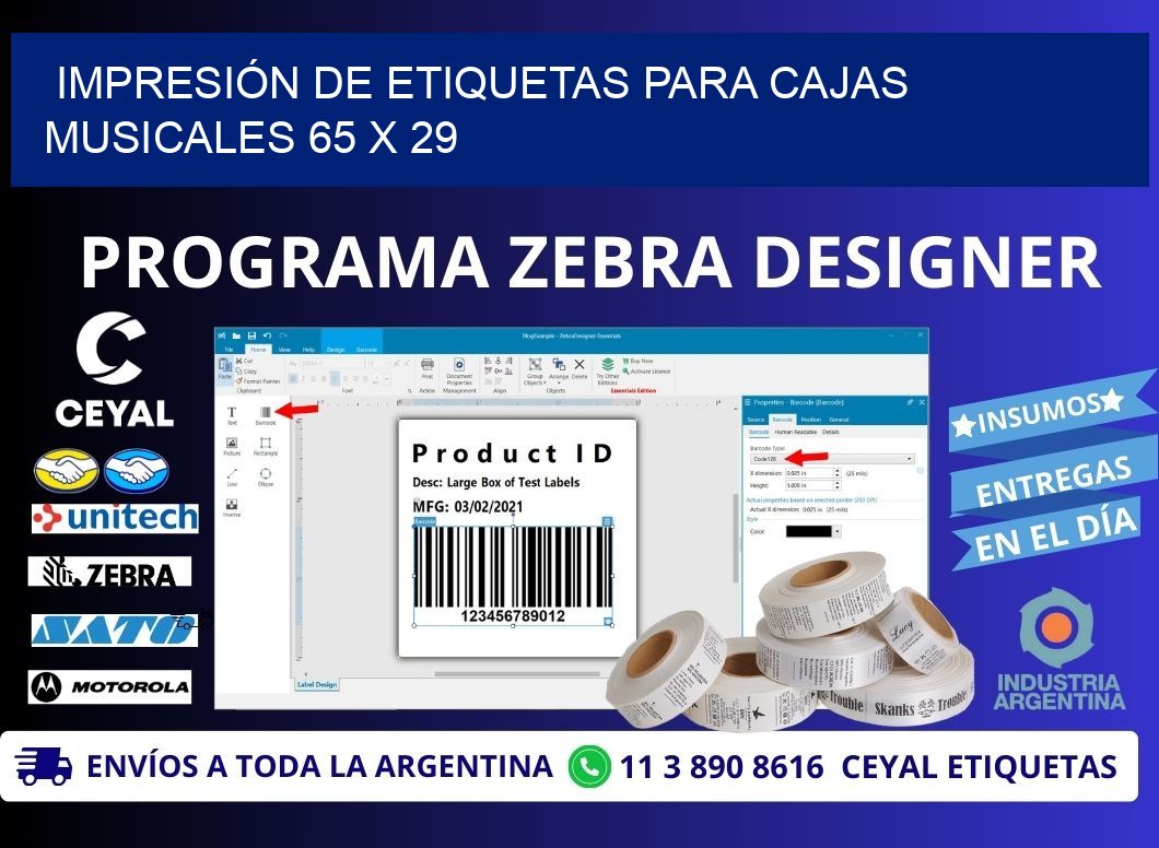 IMPRESIÓN DE ETIQUETAS PARA CAJAS MUSICALES 65 x 29