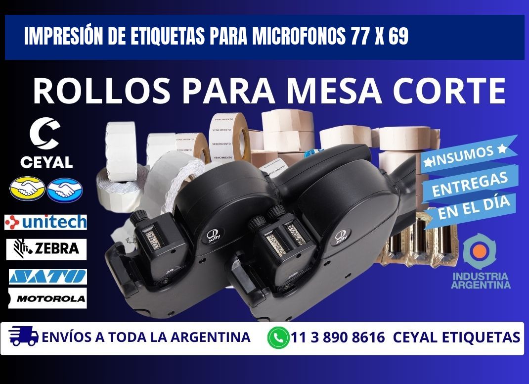 IMPRESIÓN DE ETIQUETAS PARA MICROFONOS 77 x 69