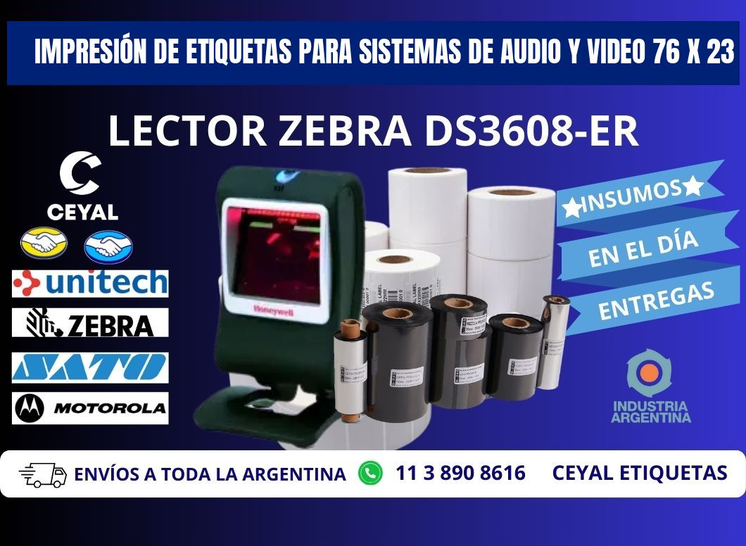 IMPRESIÓN DE ETIQUETAS PARA SISTEMAS DE AUDIO Y VIDEO 76 x 23