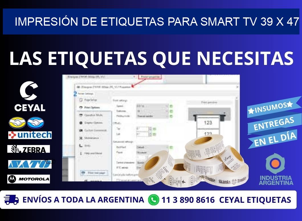 IMPRESIÓN DE ETIQUETAS PARA SMART TV 39 x 47