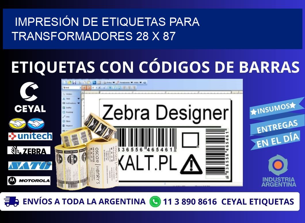 IMPRESIÓN DE ETIQUETAS PARA TRANSFORMADORES 28 x 87