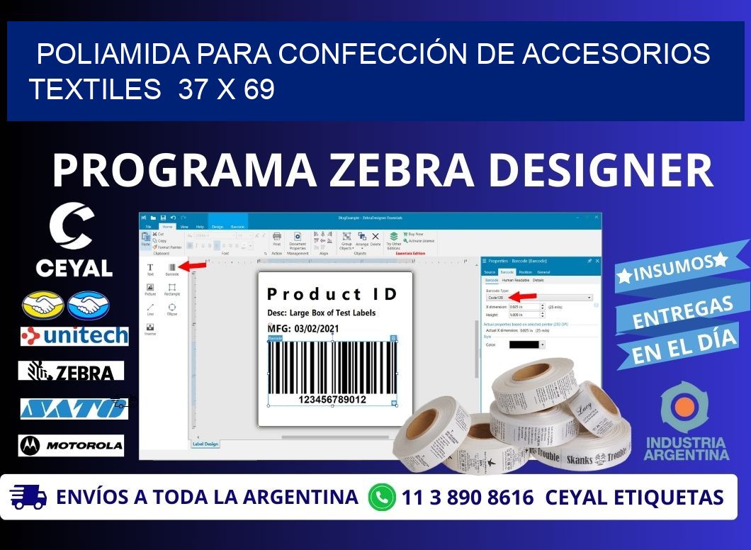POLIAMIDA PARA CONFECCIÓN DE ACCESORIOS TEXTILES 37 x 69