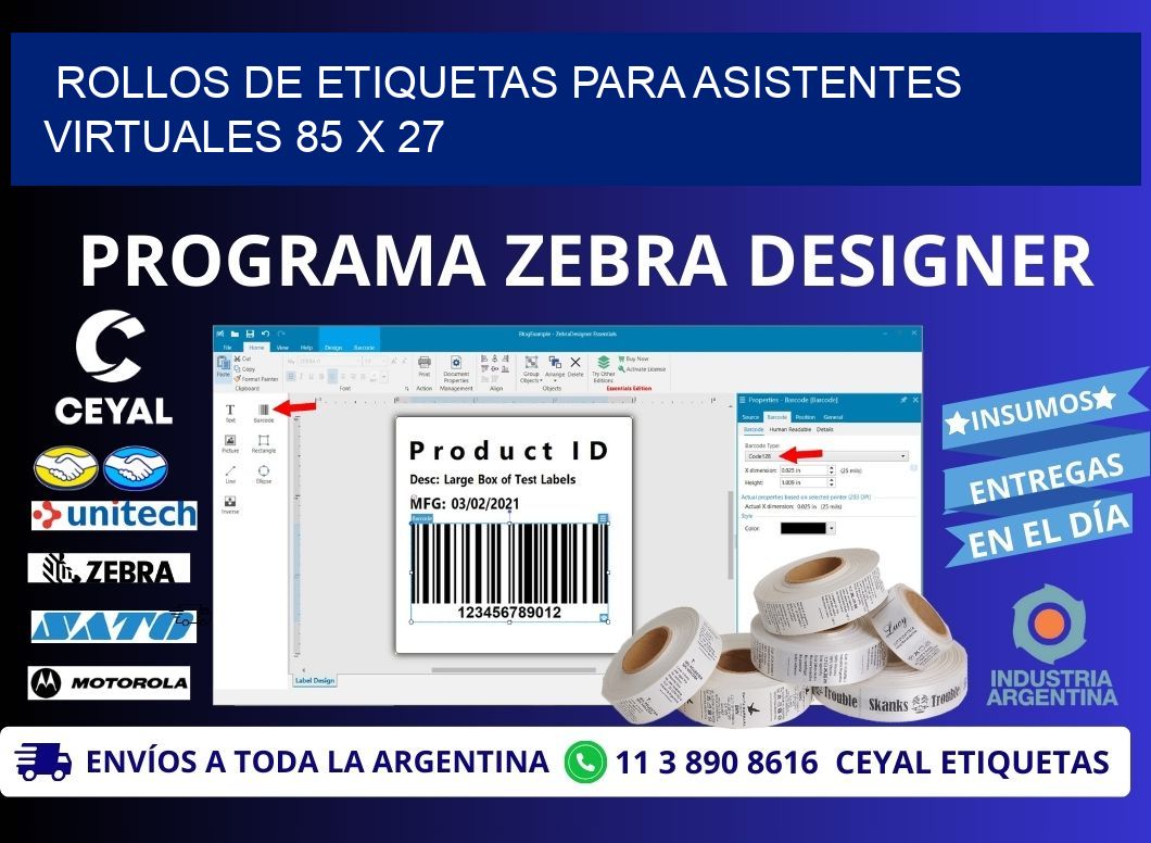 ROLLOS DE ETIQUETAS PARA ASISTENTES VIRTUALES 85 x 27